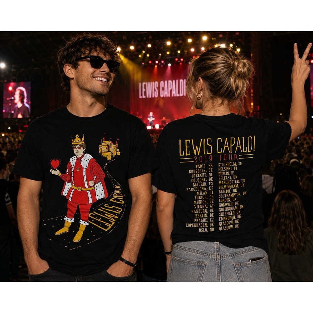 Vintage Lewis Capaldi European Tour 2019 Music Tee Medium Gildan Black Adult Med